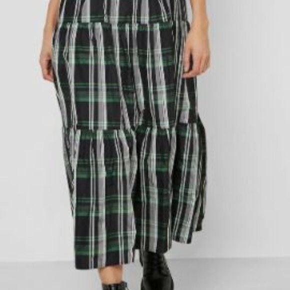 Topshop Women Plaid Ruffle Midi Dress Green Size US 2 - Picture 6 of 9
